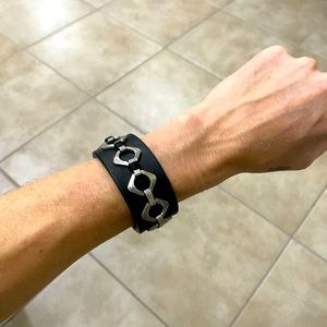 Black leather and chain bracelet